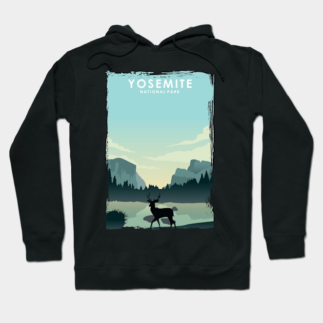 Yosemite National Park California Nature Travel Poster Print Hoodie by jornvanhezik